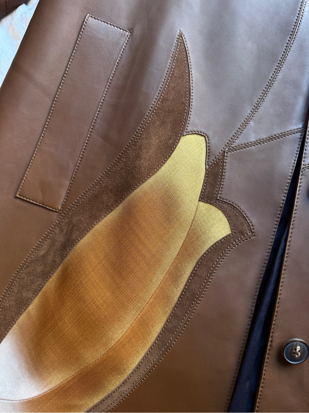 Tory Burch Brown Leather Jacket with Gold Button - Picture 3 of 7